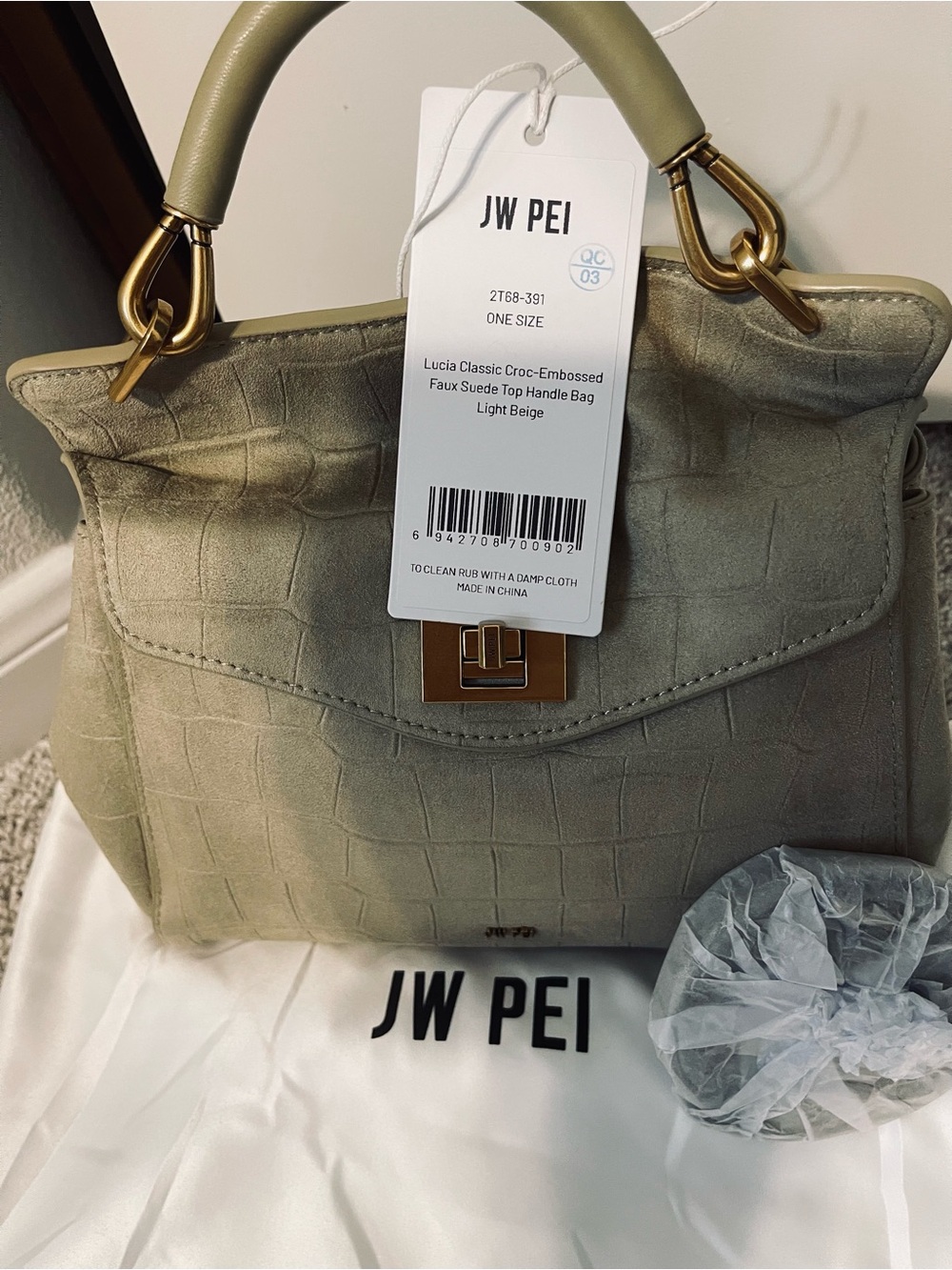 JW PEI Lucia Classic Croc-Embossed Top Handle Bag - Light Olive